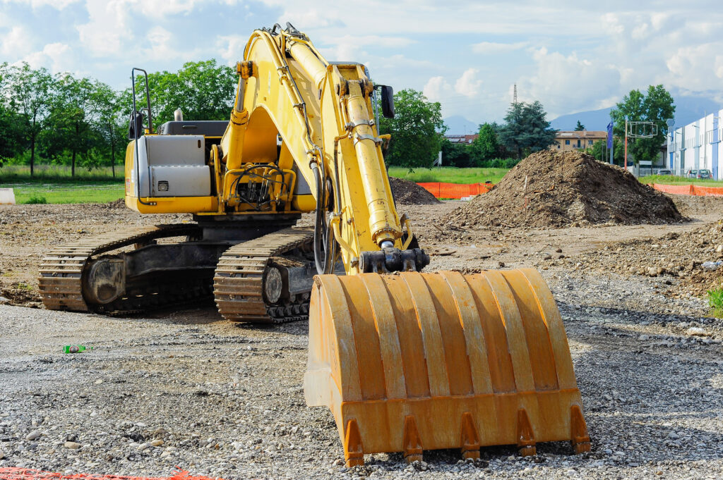 Excavator bulldozer at construction site.
