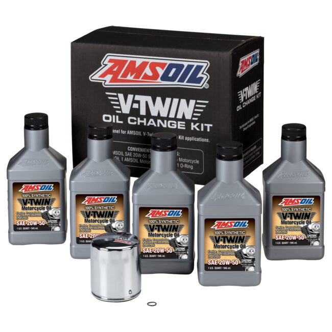 AMSOIL 20W-50 Synthetic V-Twin Oil Change Kit - 5 Quarts with Chrome Filter